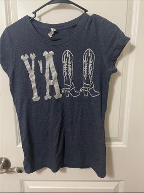 Kids Navy Blue 'Y'all' Graphic Tee with Silver Glitter